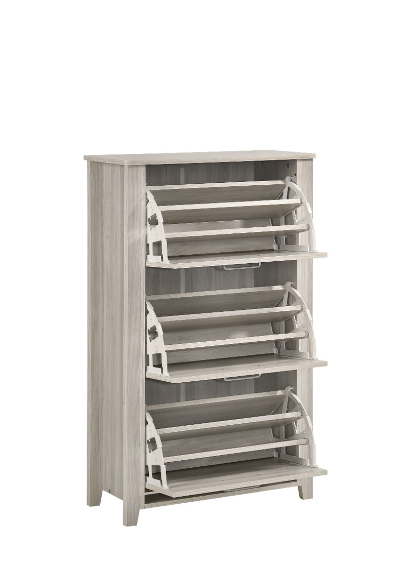 Shoe Cabinet With 3 Compartment Drawer In White Oak