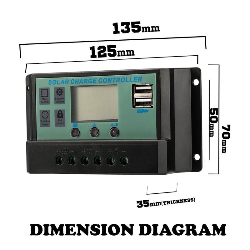 New 30A 12V 24V LCD Display PWM Solar Panel Regulator Charge Controller 2X USB