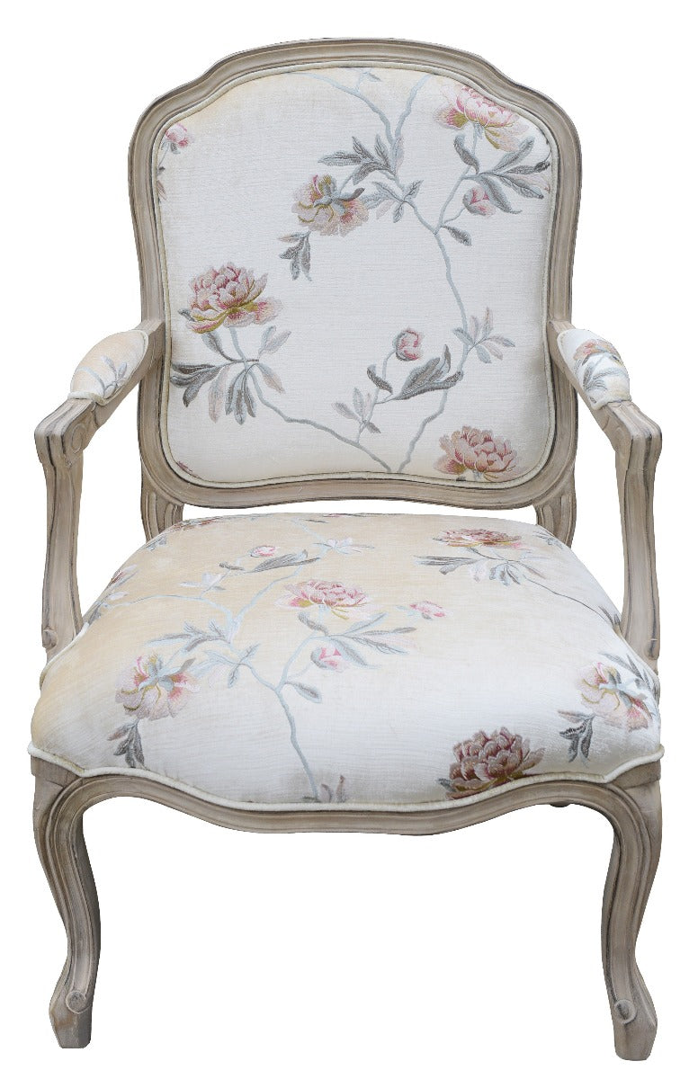 Wash White Louis XV Chair With Flower Fabric