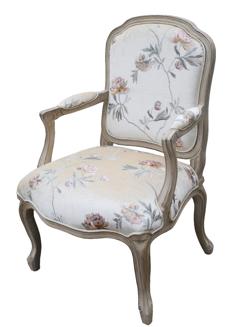 Wash White Louis XV Chair With Flower Fabric