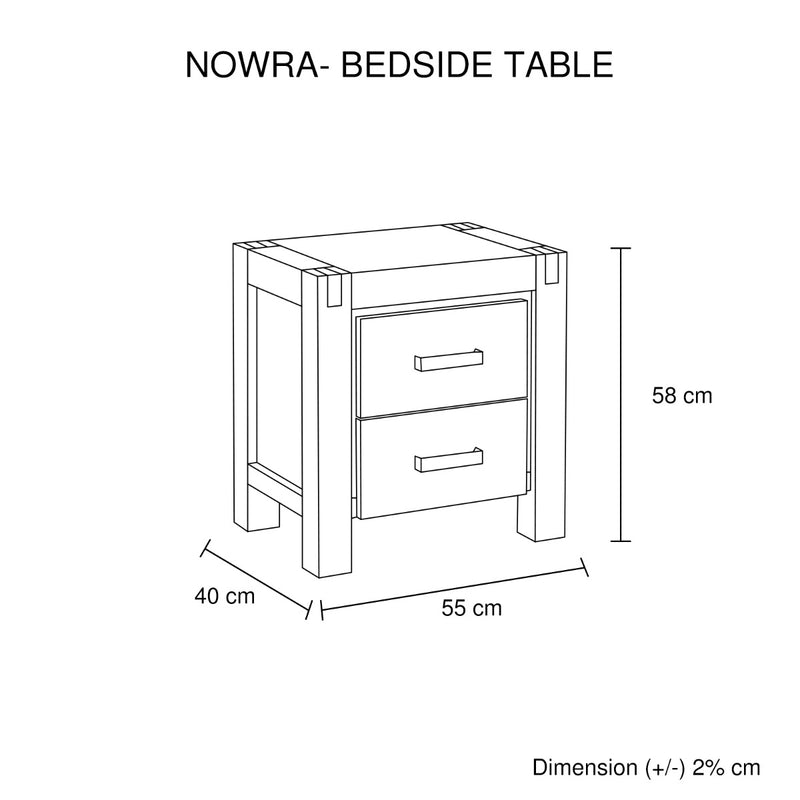 Nowra 2 Drawer Bedside Table