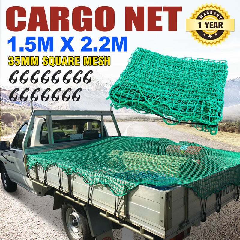 Cargo Net 1.5m x 2.2m 35mm Square Mesh Bungee Cord with Hook for Ute Trailer