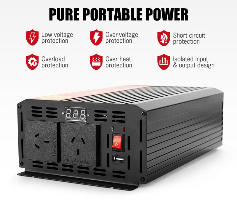 Pure Sine Wave 1500W Max 3000W 12V-230V Power Inverter Car Caravan Camping Boat