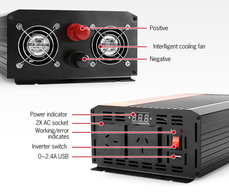 Pure Sine Wave 1500W Max 3000W 12V-230V Power Inverter Car Caravan Camping Boat