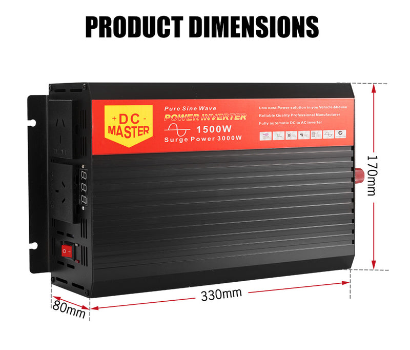 Pure Sine Wave 1500W Max 3000W 12V-230V Power Inverter Car Caravan Camping Boat