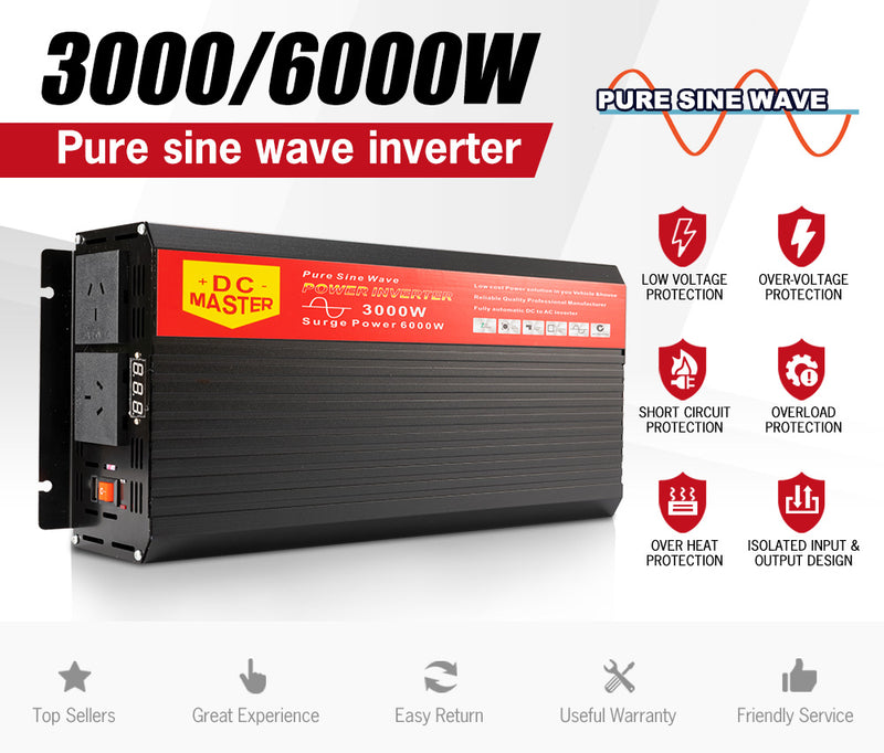 Pure Sine Wave 3000w Max 6000w 12v-240v Power Inverter Car Caravan Camping Boat