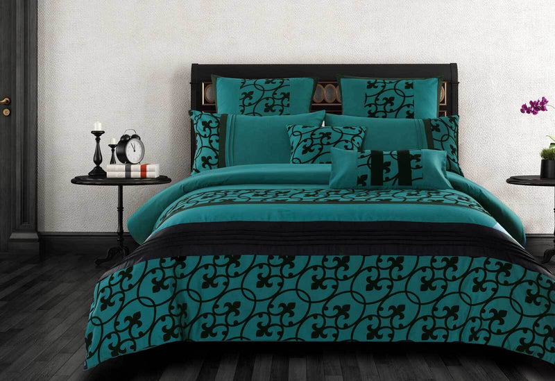 Queen Size Halsey Teal and Black Quilt Cover Set (3PCS)