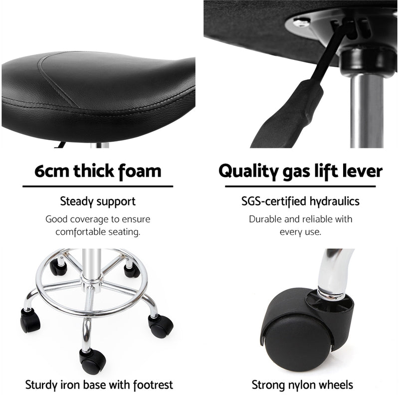 set of 2 SADDLE Salon Stool Black PU Swivel Barber Hair Dress Chair Hydraulic Lift