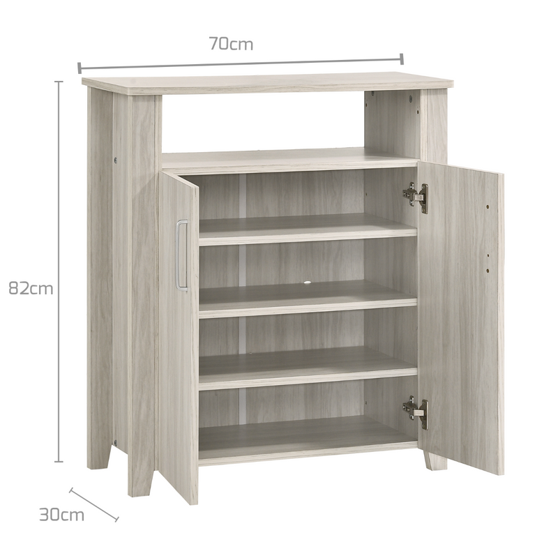 2 Door Shoe Cabinet With Open Shelf In White Oak