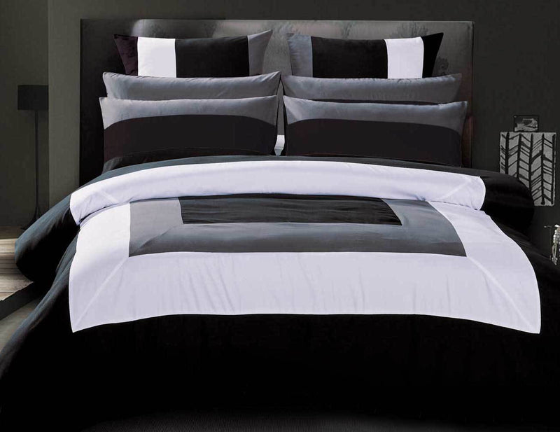 Queen Size Black Grey White Quilt Cover Set(3PCS)