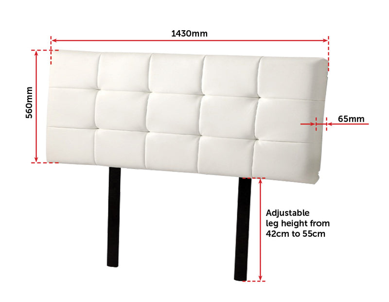 PU Leather Double Bed Deluxe Headboard Bedhead - White