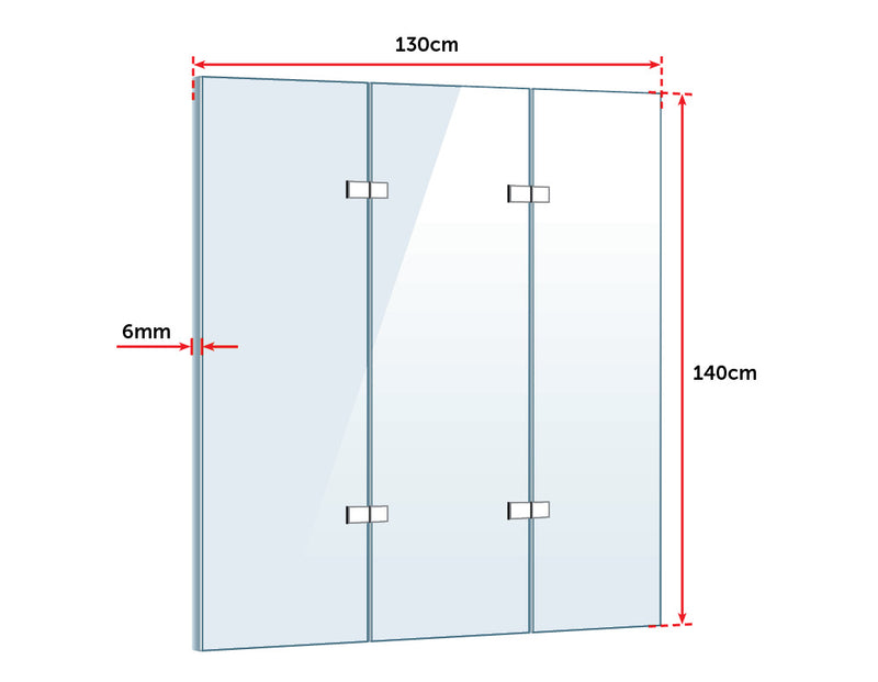 3 Fold Chrome Folding Bath Shower Screen Door Panel 1300mm x 1400mm