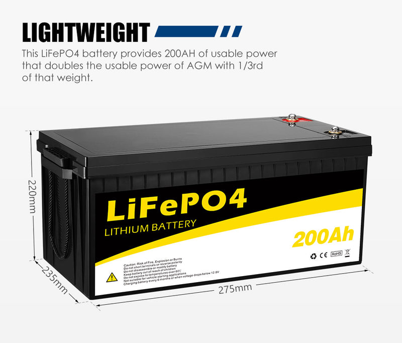 12V 200Ah Lithium Battery LiFePO4 Phosphate Deep Cycle AGM Rechargeable Replace