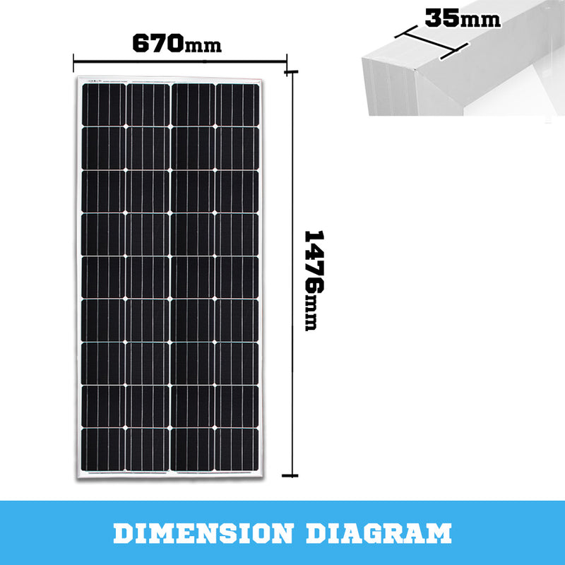 200W 12V Mono Solar Panel Kit Caravan Camping Power Battery Charging Home