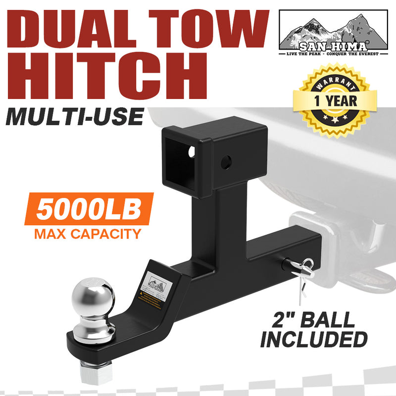 Dual Hitch Ball Mount Tongue Multi Use 2" Tow Bar Trailer Camper Bike Rack 4WD